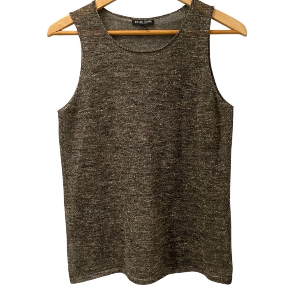 Eileen Fisher Grey Metallic Knit Linen Blend Semi-Sheer Tank Top PM